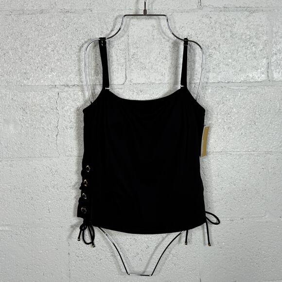 Michael Kors Women's Grommet-Detail Tankini Top, black medium $130 - Picture 1 of 9
